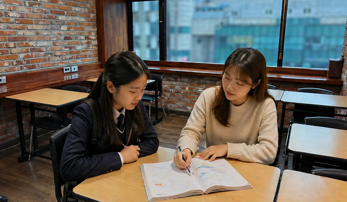 멘토가 학생의 학습 계획을 함께 확인하는 모습